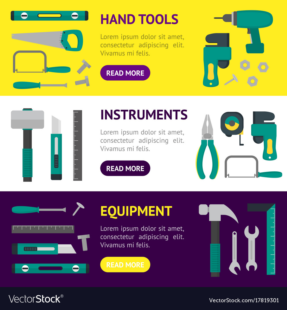 Cartoon hand tools banner horizontal set Vector Image