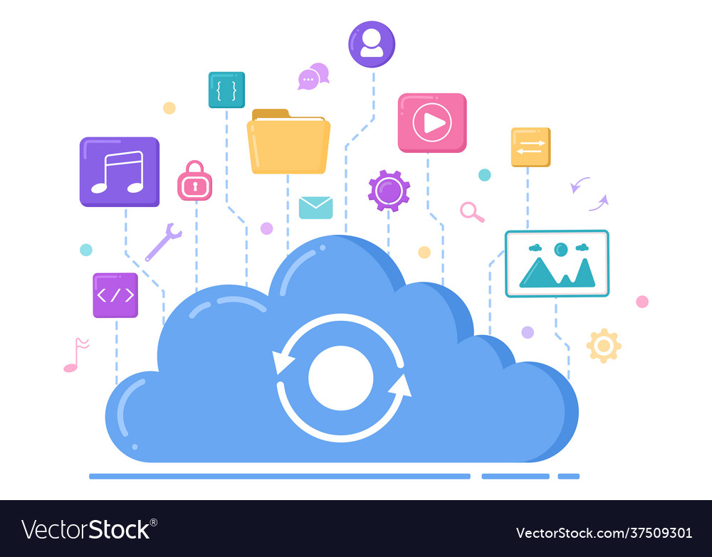Cloud storage service for hosting or data center vector image Cloud storage service for hosting or data center