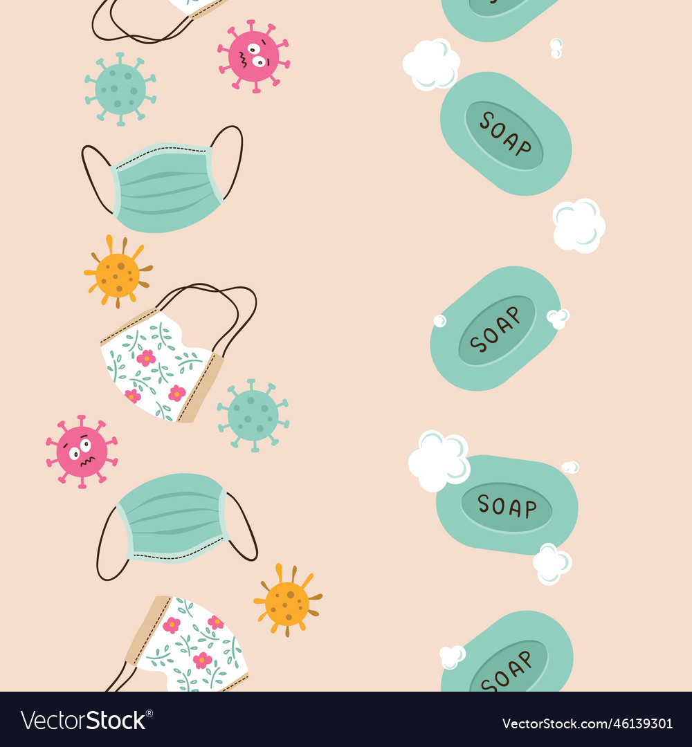 Corona pandemic related objects seamless pattern Vector Image Corona pandemic related objects seamless pattern