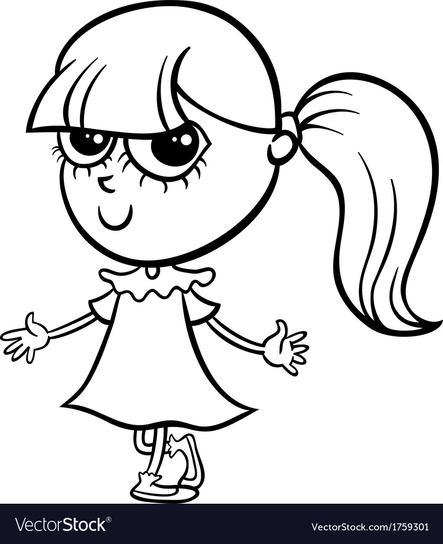 Cute girl cartoon coloring page Royalty Free Vector Image