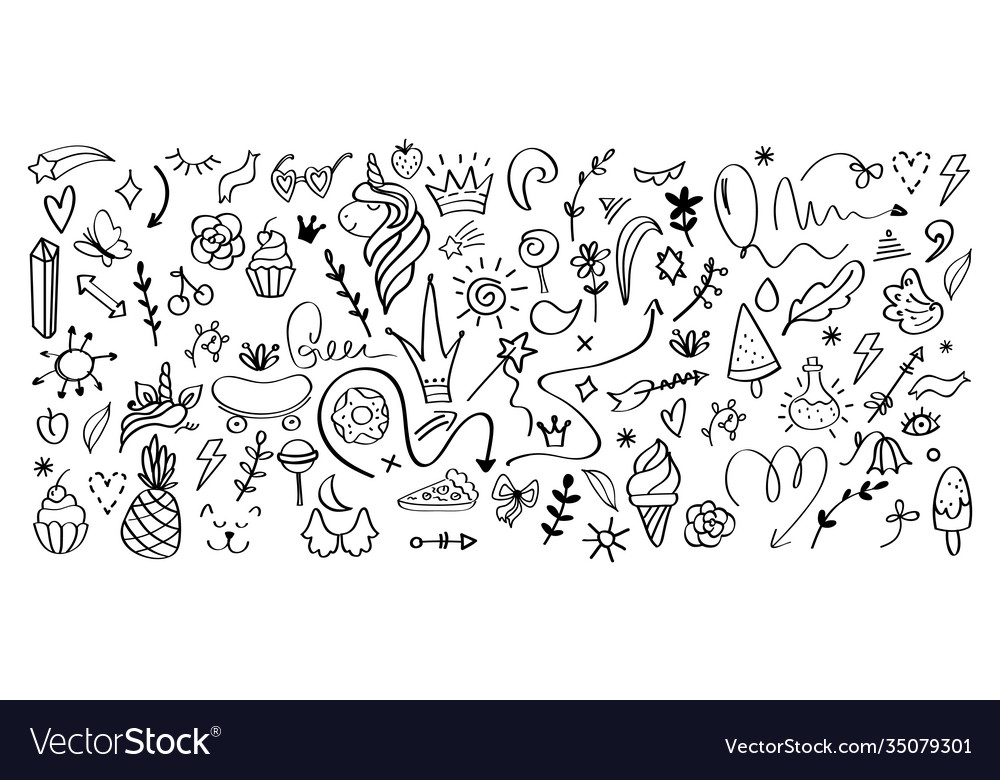 Doodle hand drawn elements cartoon abstract Vector Image