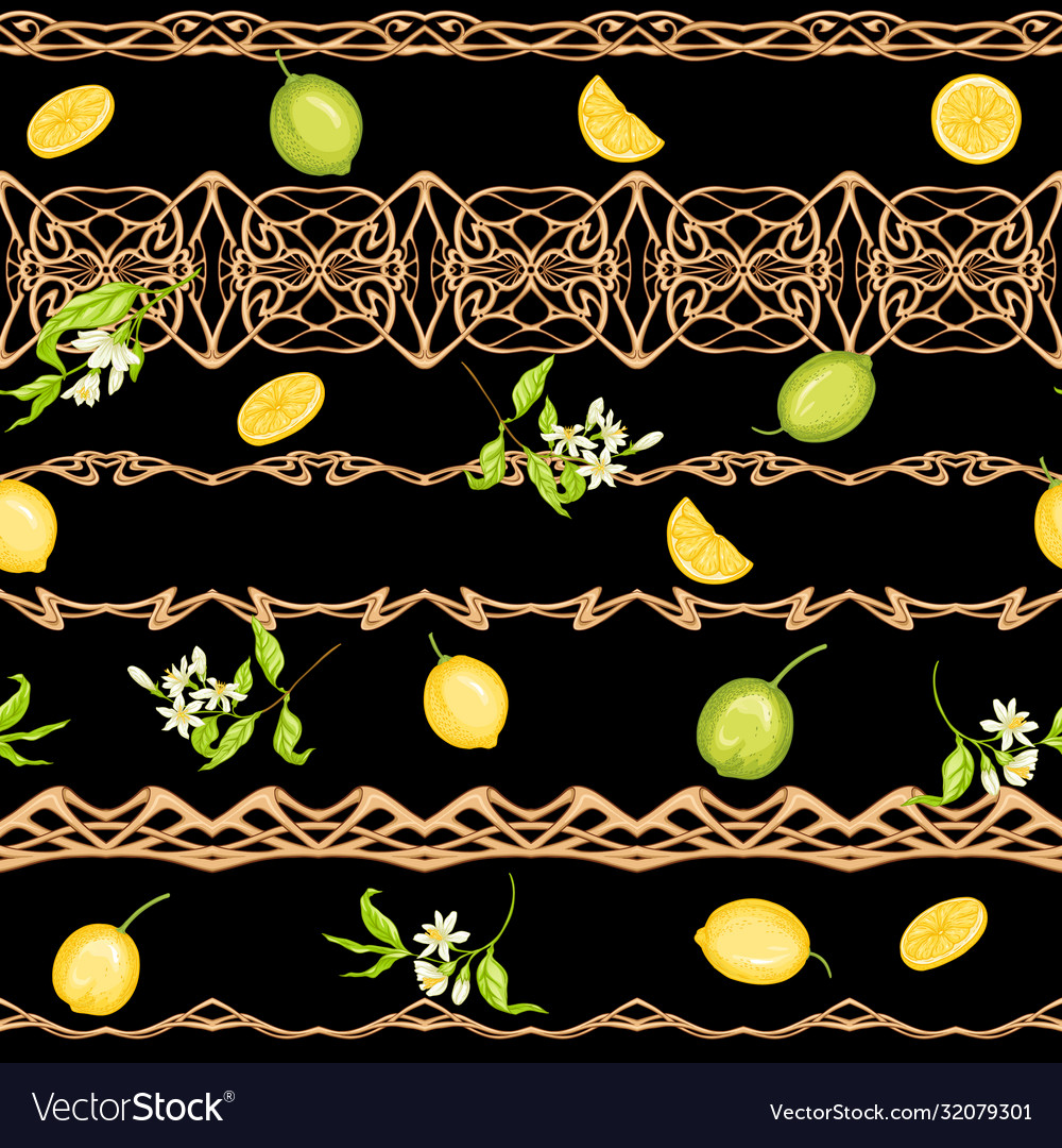 Lemon tree branch with lemons seamless pattern