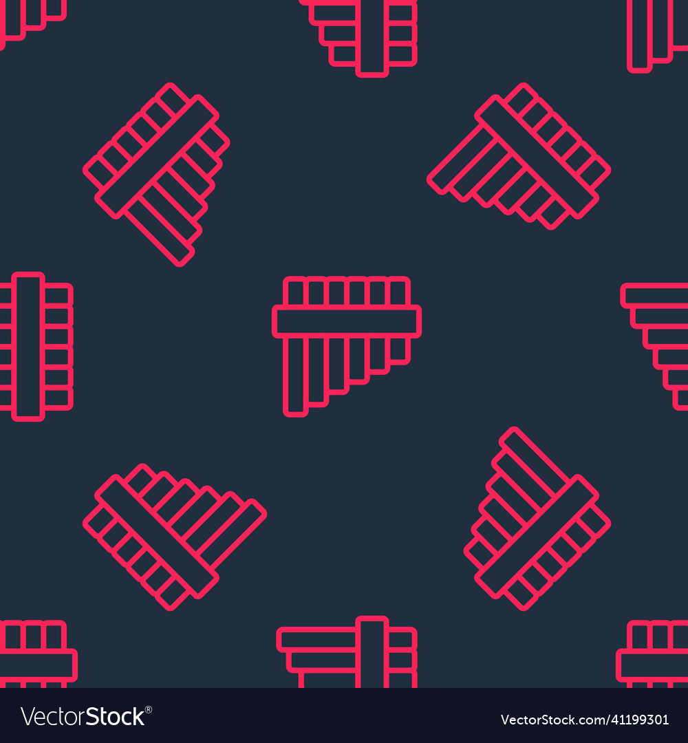 Red line pan flute icon isolated seamless pattern Vector Image Red line pan flute icon isolated seamless pattern