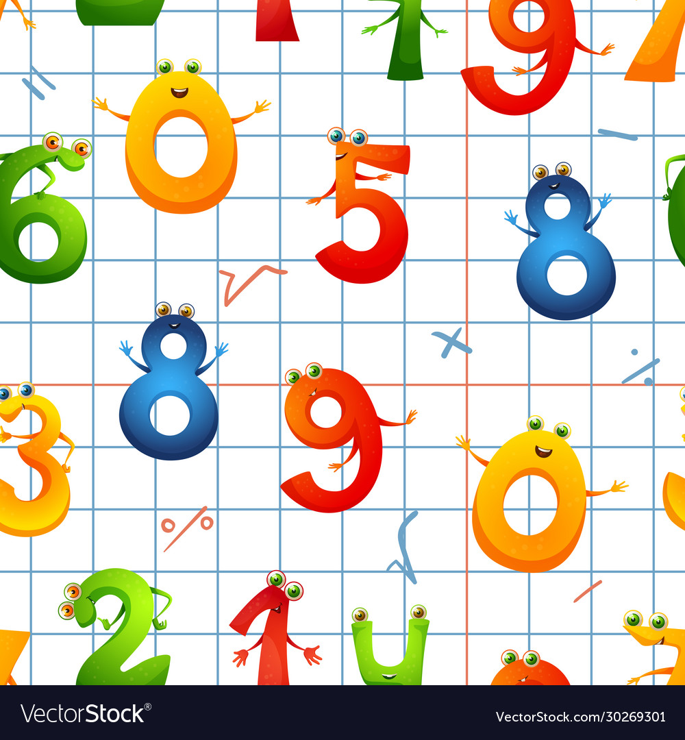 Seamless pattern cartoon characters numbers Vector Image Seamless pattern cartoon characters numbers