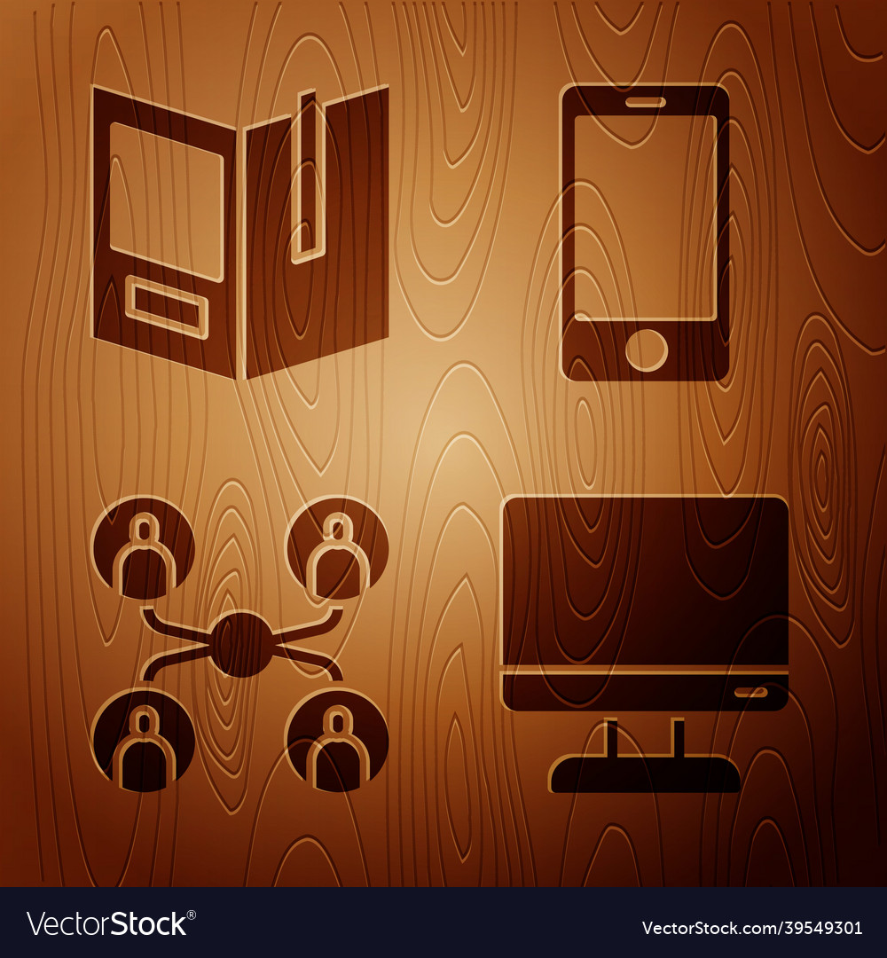 Set computer monitor screen open book online vector image Set computer monitor screen open book online