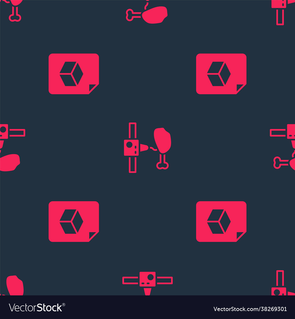 Set isometric cube file and 3d printer chicken leg vector image Set isometric cube file and 3d printer chicken leg