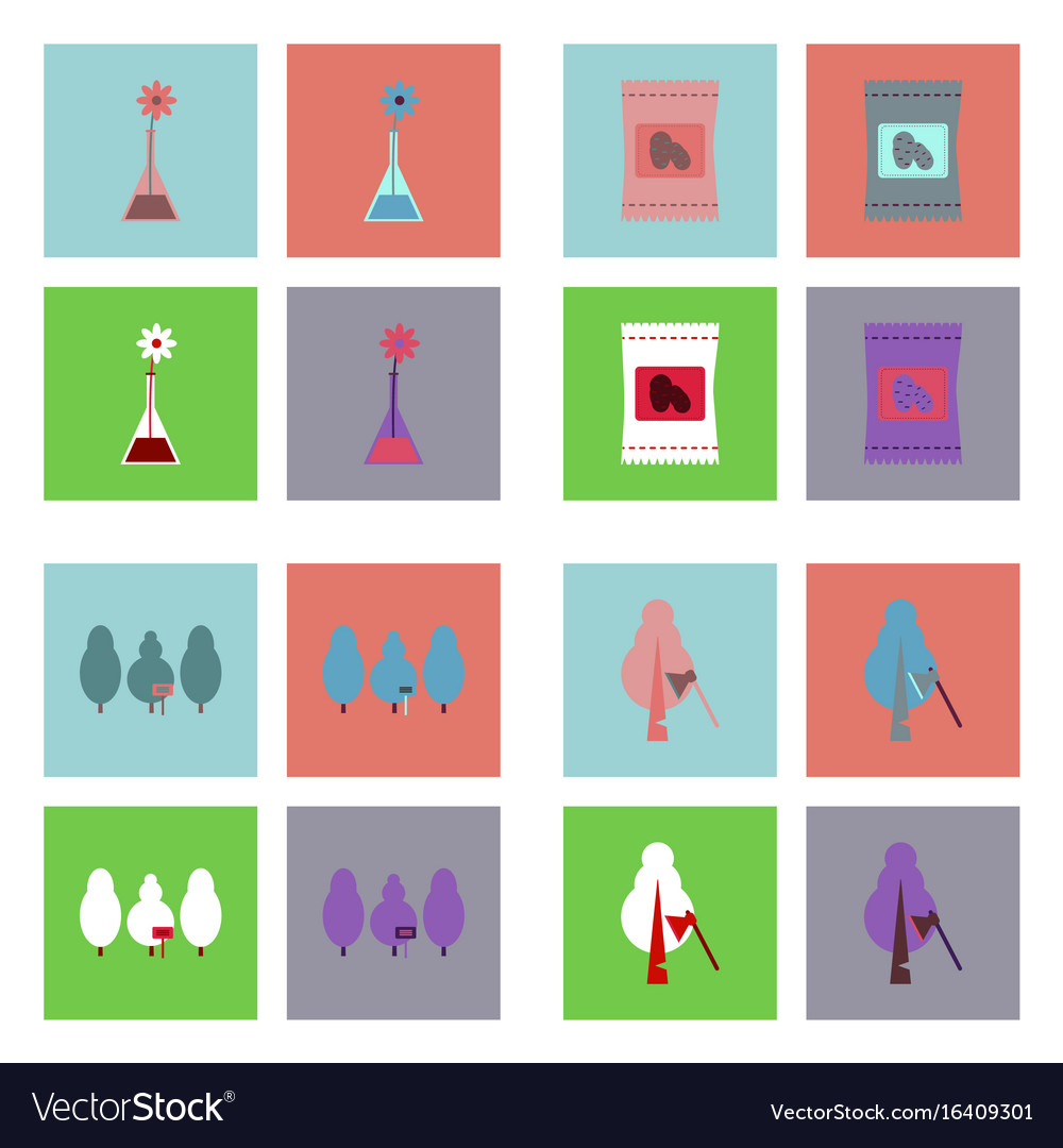 Set of ecology icons on color backgrounds square