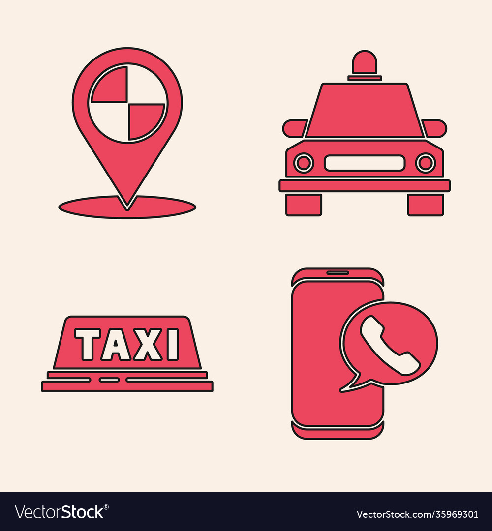 Set taxi call telephone service map pointer vector image Set taxi call telephone service map pointer