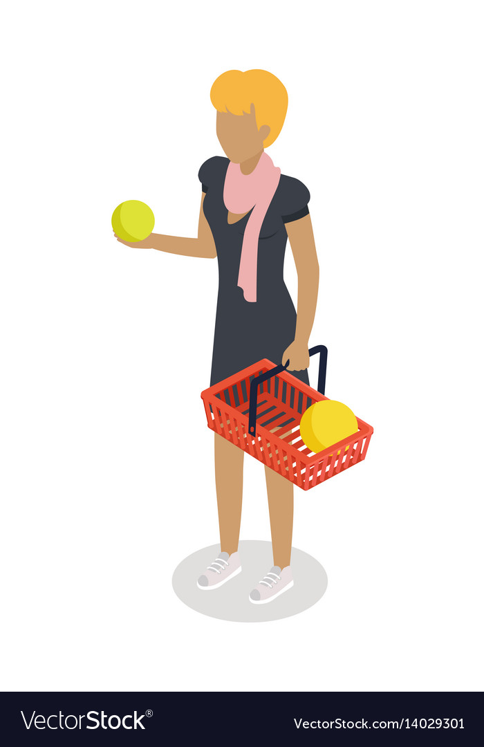 Woman with basket buying daily products