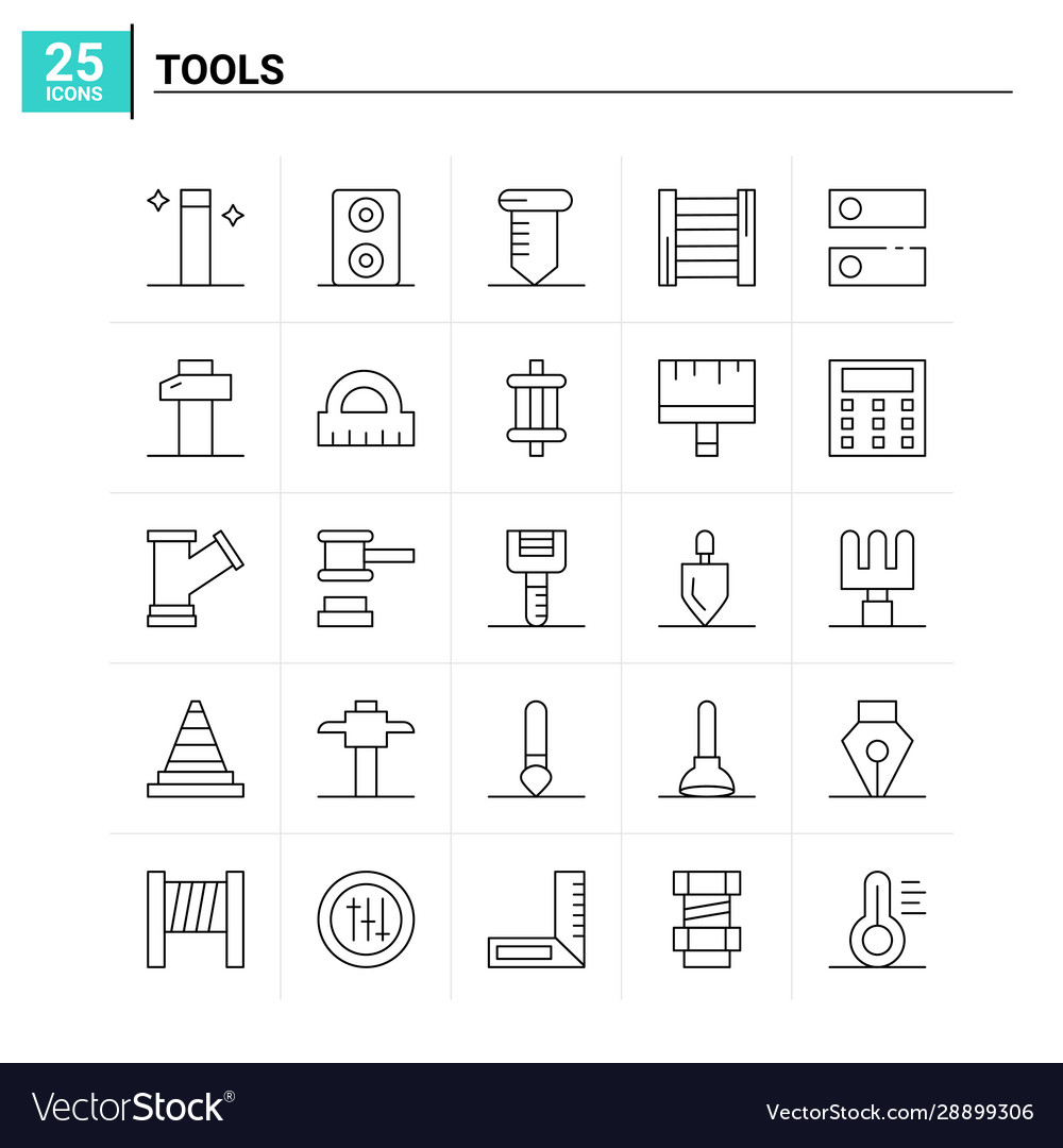 25 tools icon set background