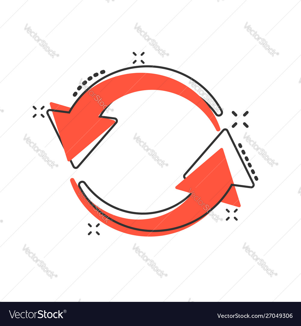 Arrow rotation icon in comic style sync action Vector Image Arrow rotation icon in comic style sync action
