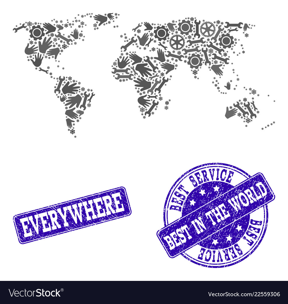 Best Service Collage Of Map World And Distress Vector Image