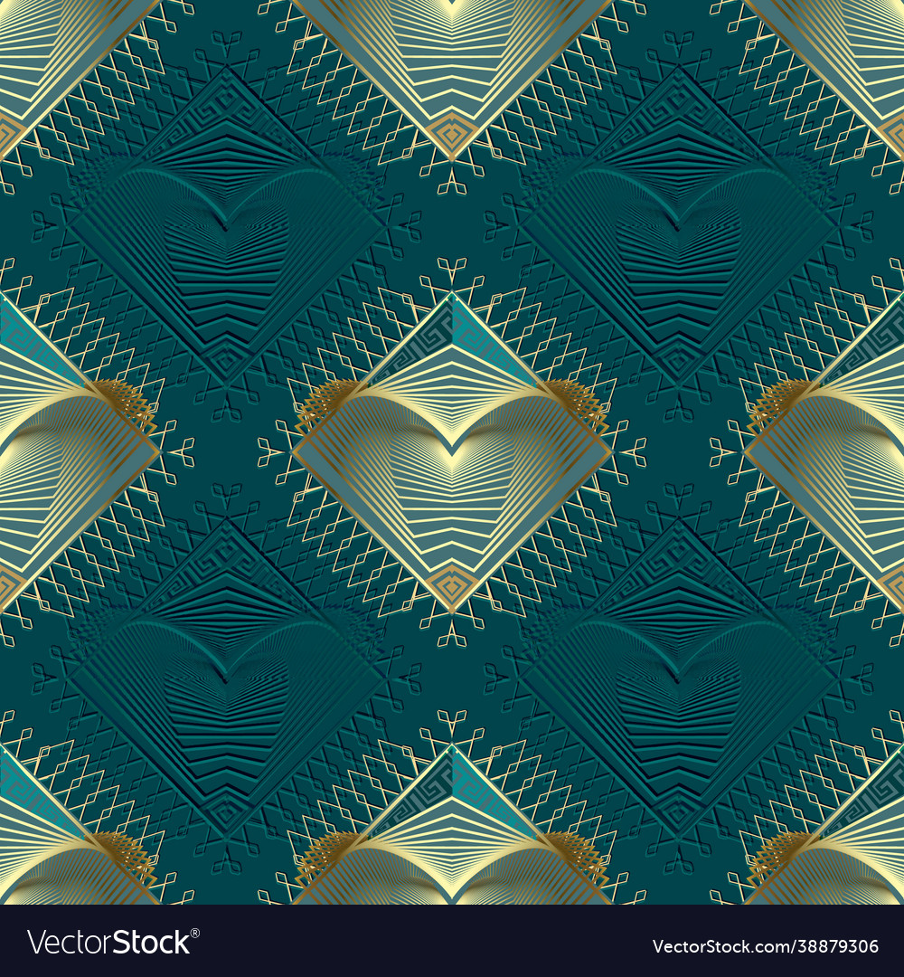 Embossed 3d fractals seamless pattern emboss vector image Embossed 3d fractals seamless pattern emboss