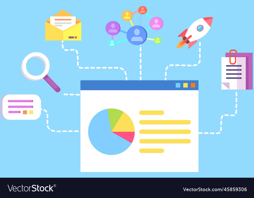 Internet social networks media icons analytics vector image Internet social networks media icons analytics