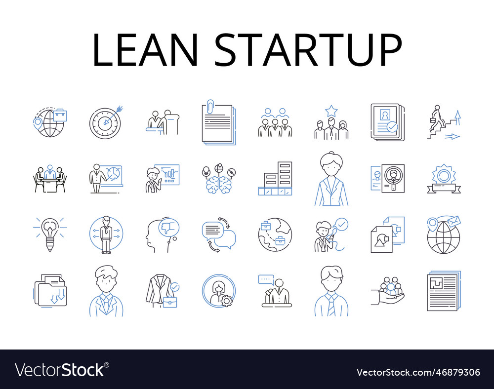 Lean startup line icons collection agile vector image Lean startup line icons collection agile