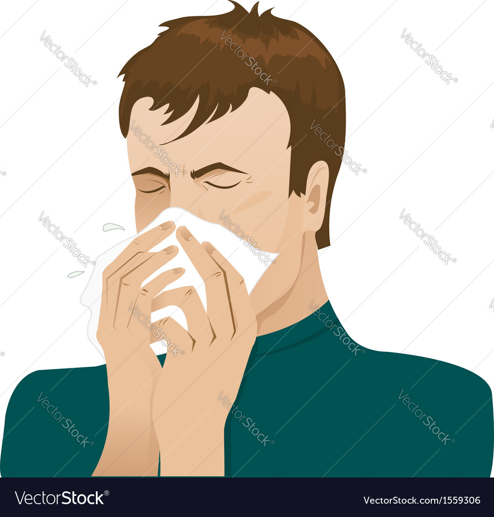 Man sneezing in handkerchief Royalty Free Vector Image