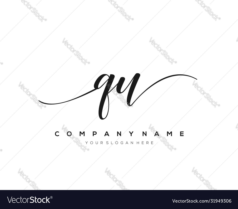 Qu initial letter handwriting logo hand drawn