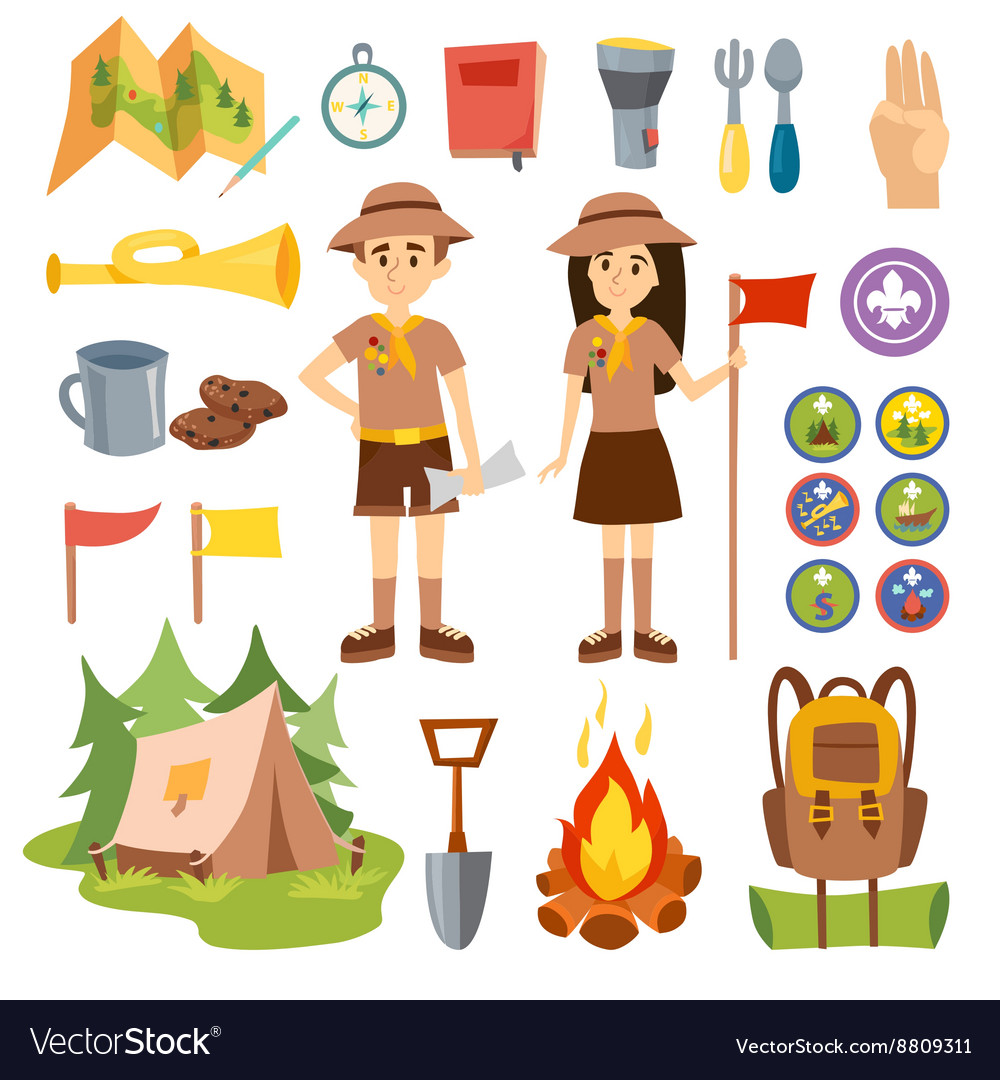 Boy scouts and camping set Royalty Free Vector Image