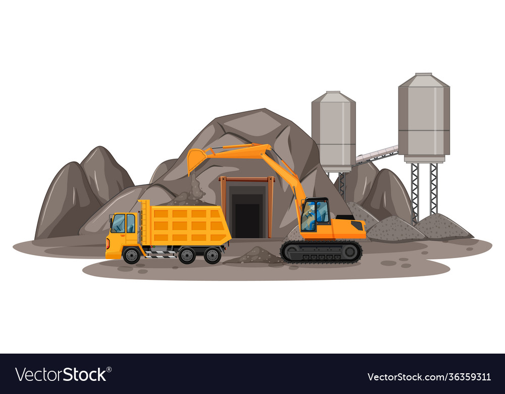 Coal mining scene with different types vector image Coal mining scene with different types