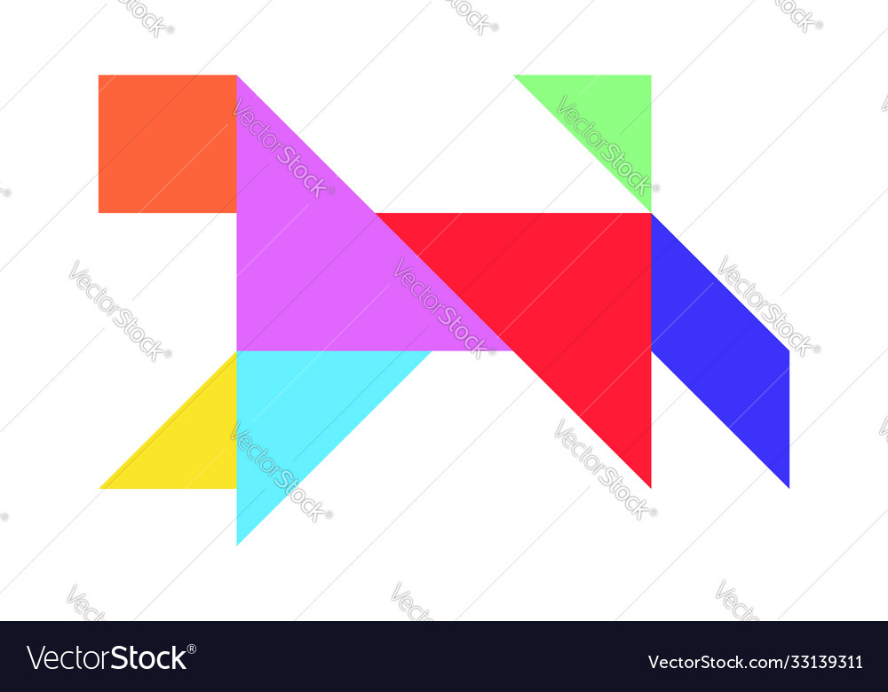 Color tangram puzzle in running dog shape vector image Color tangram puzzle in running dog shape