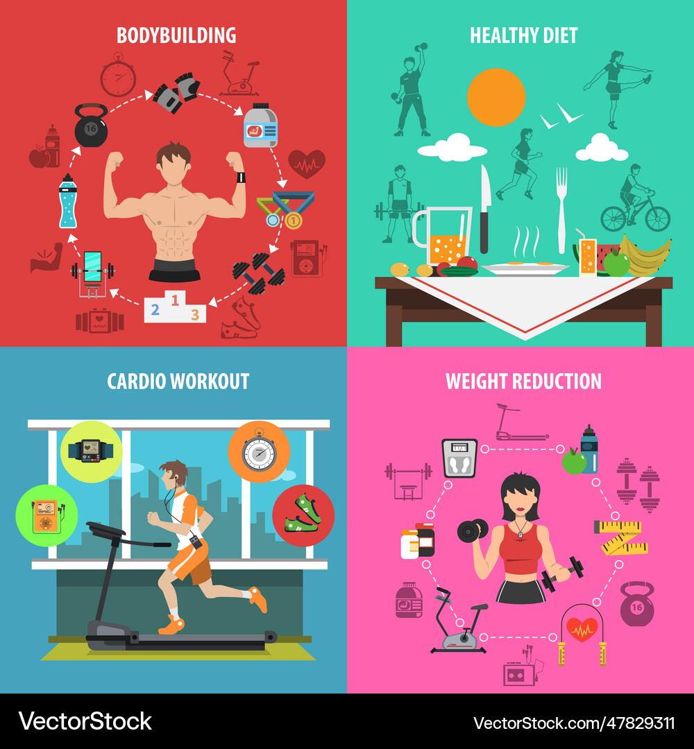 Gym flat set flat set Royalty Free Vector Image