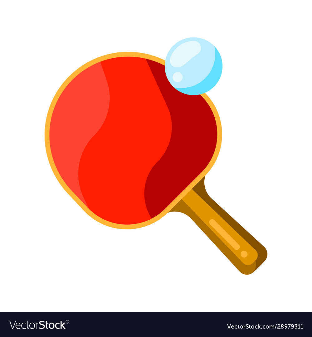 Red tennis table racket and ball cartoon vector icon. Table tennis