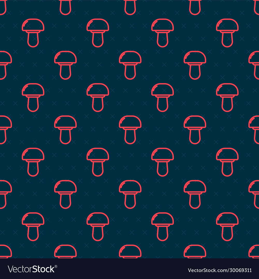 Red line mushroom icon isolated seamless pattern Vector Image Red line mushroom icon isolated seamless pattern