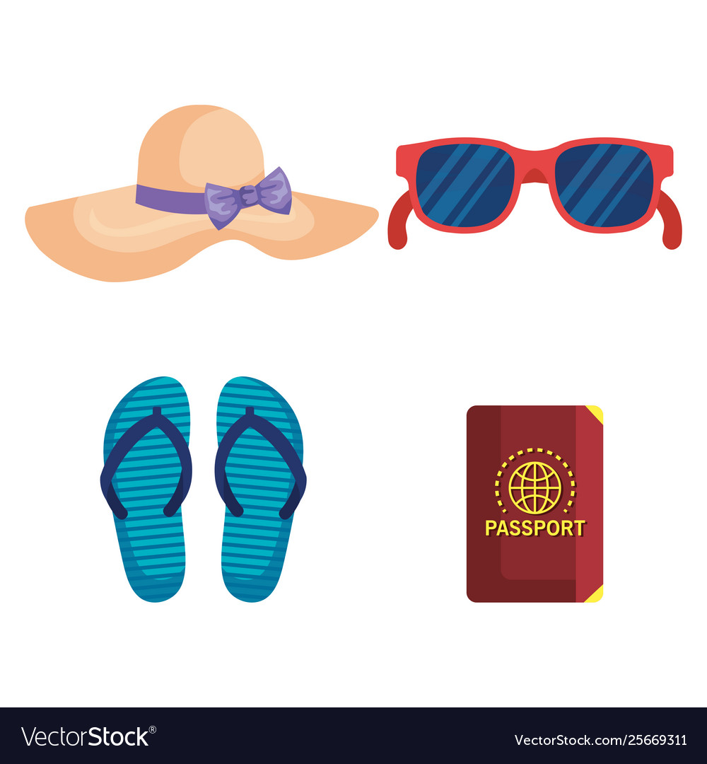 Set Hut mit Sonnenbrille und Flip-Flop