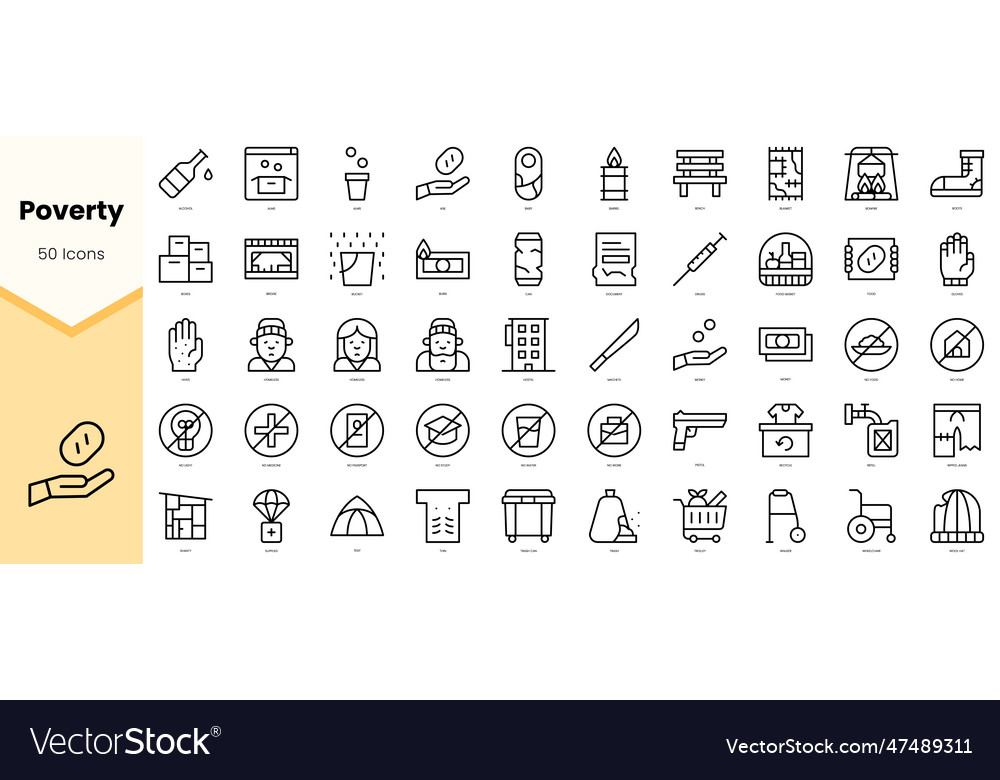 Set of poverty icons simple line art style Vector Image