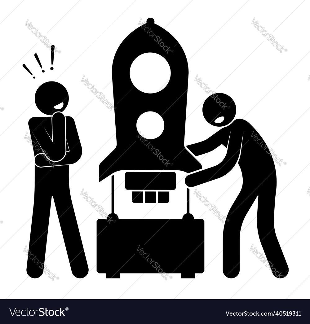 Stick figure engineers are assembling model