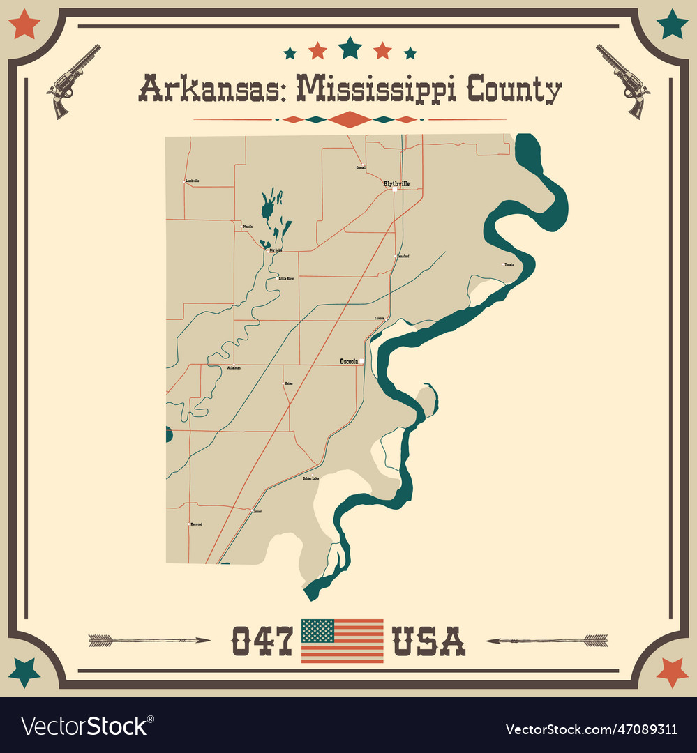 Vintage map of mississippi county in arkansas usa Vector Image