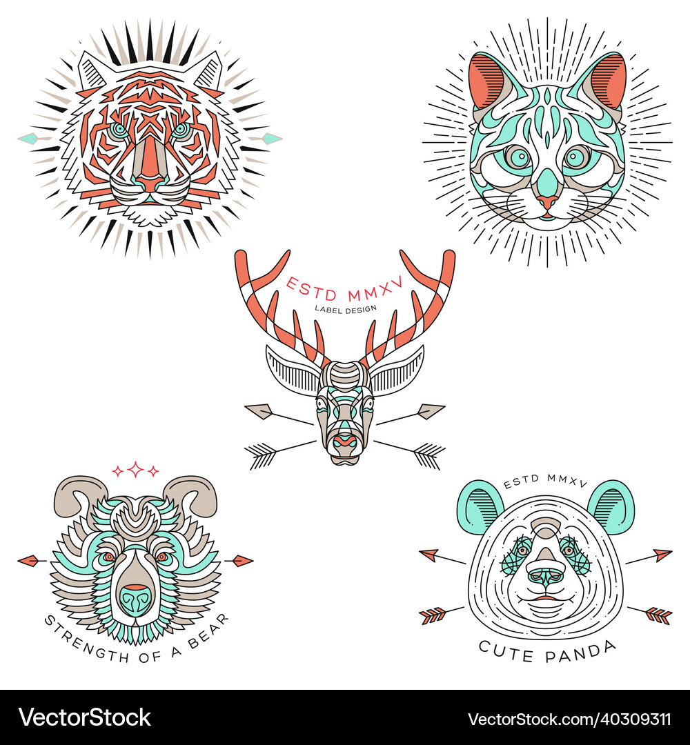 Vintage thin line animal labels and badges Vector Image