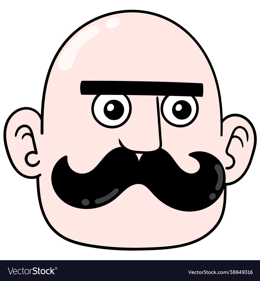 Bald man head with a thick mustache doodle