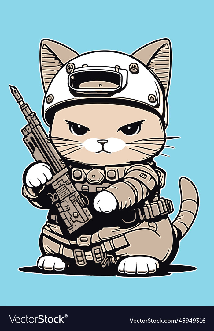 Cat combat with handgun and angry face Royalty Free Vector