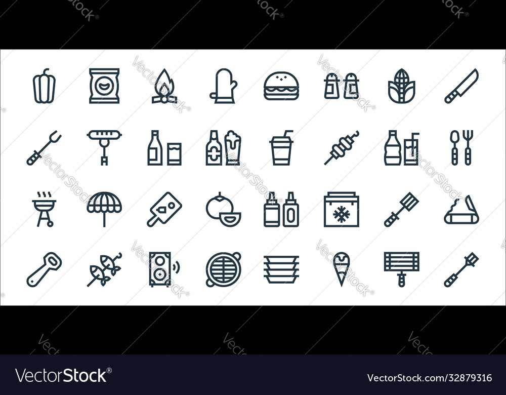 Flat barbecue line icons linear set quality