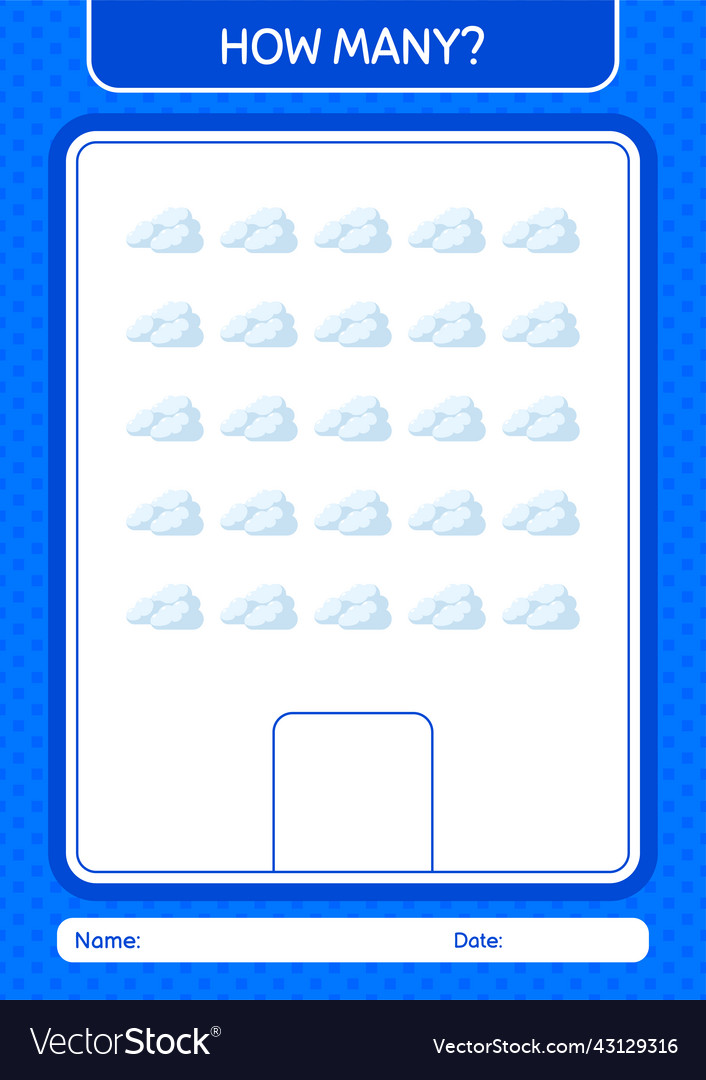 How many counting game with cloud worksheet vector image How many counting game with cloud worksheet
