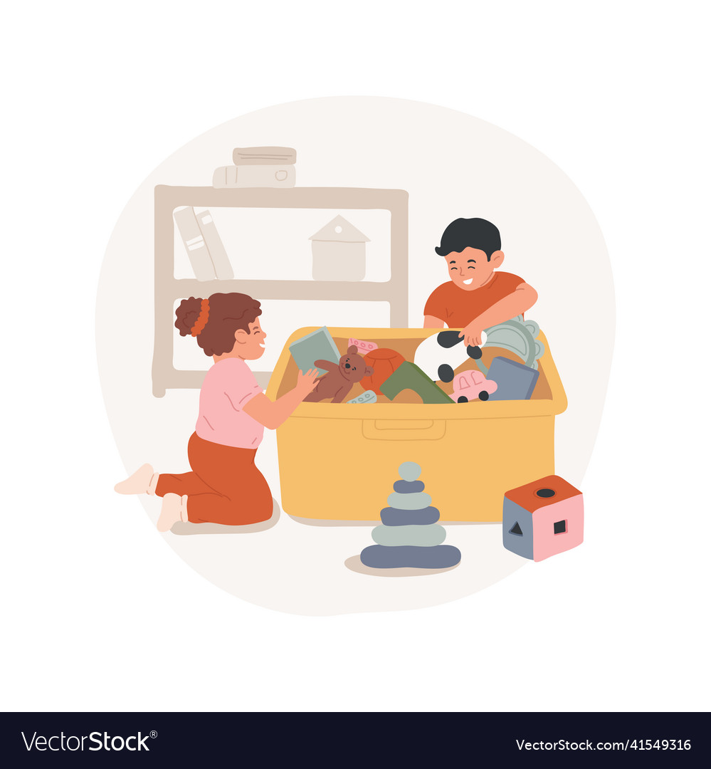 Pulling objects from a basket isolated cartoon