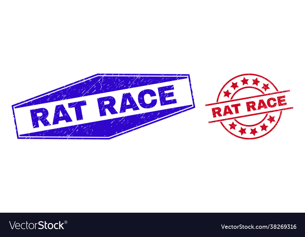 Rat race scratched badges in circle and hexagonal vector image Rat race scratched badges in circle and hexagonal