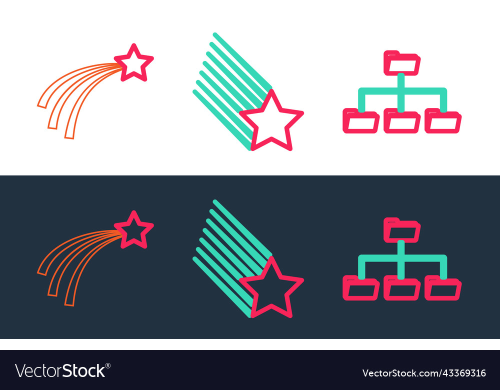 Set line folder tree falling star and icon Vector Image Set line folder tree falling star and icon