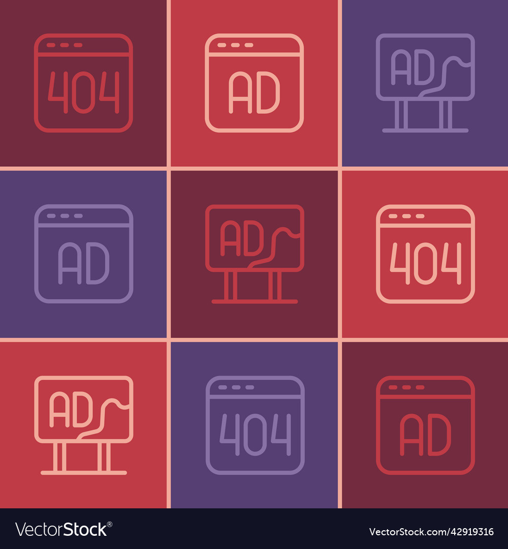 Set line page with a 404 error advertising vector image Set line page with a 404 error advertising