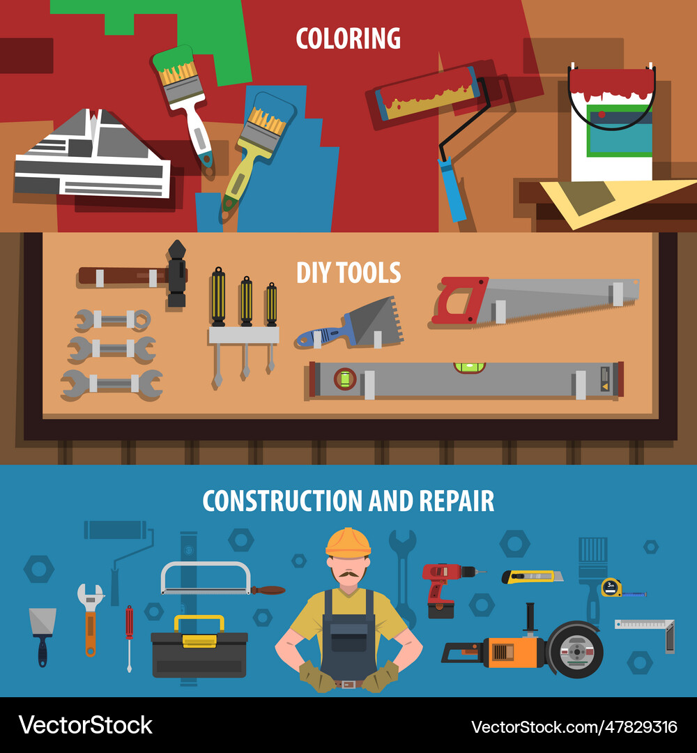 Tools horizontal banner set horizontal Royalty Free Vector