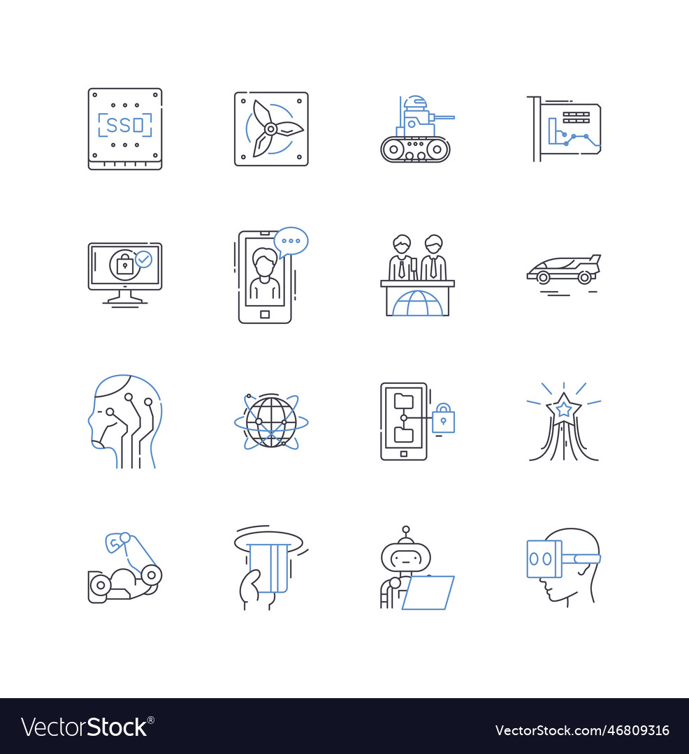 Virtual reality line icons collection immersive