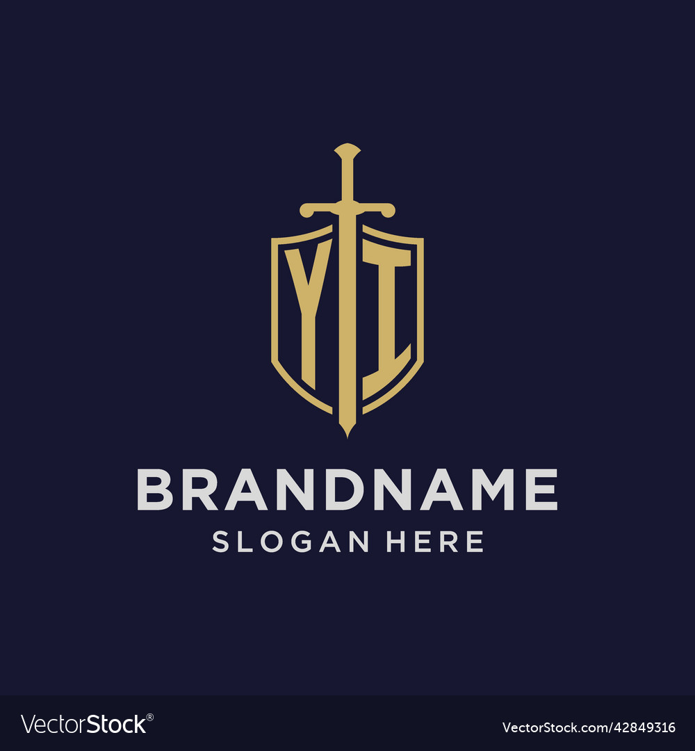 Yi logo initial monogram with shield and sword Vector Image Yi logo initial monogram with shield and sword