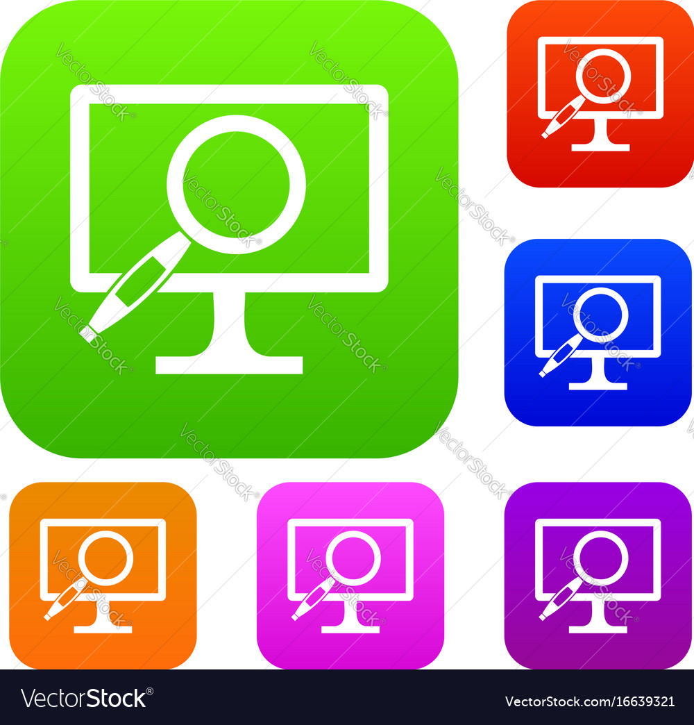 Computer monitor magnifying glass set collection Vector Image