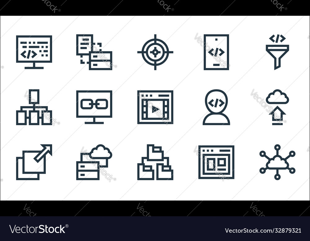 Development line icons linear set quality vector image Development line icons linear set quality