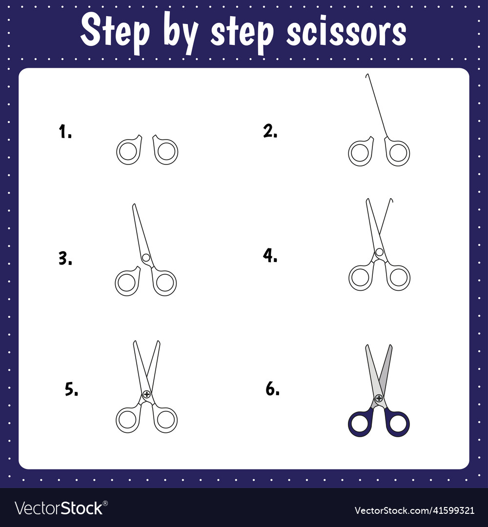 Drawing lesson for children how draw a scissors vector image Drawing lesson for children how draw a scissors