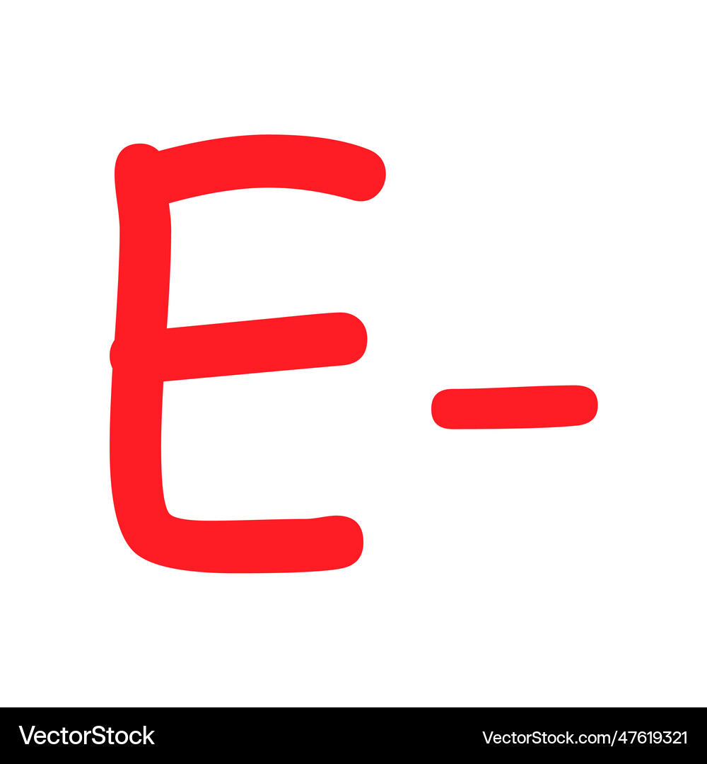 Grade result e minus hand drawn icon in red color Vector Image