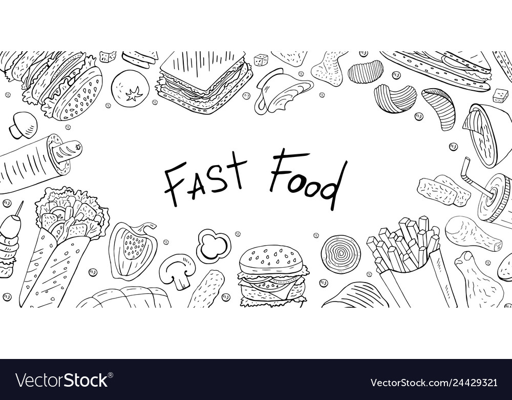 Horizontal banner with different fast food Vector Image