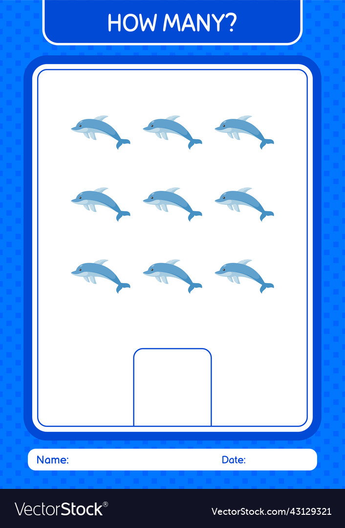 How many counting game with dolphin worksheet vector image How many counting game with dolphin worksheet
