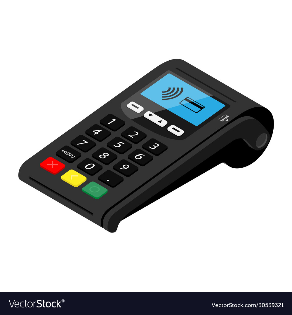 Pos Terminal-Zahlungsmaschine isoliert auf weiß vector image Pos Terminal-Zahlungsmaschine isoliert auf weiß